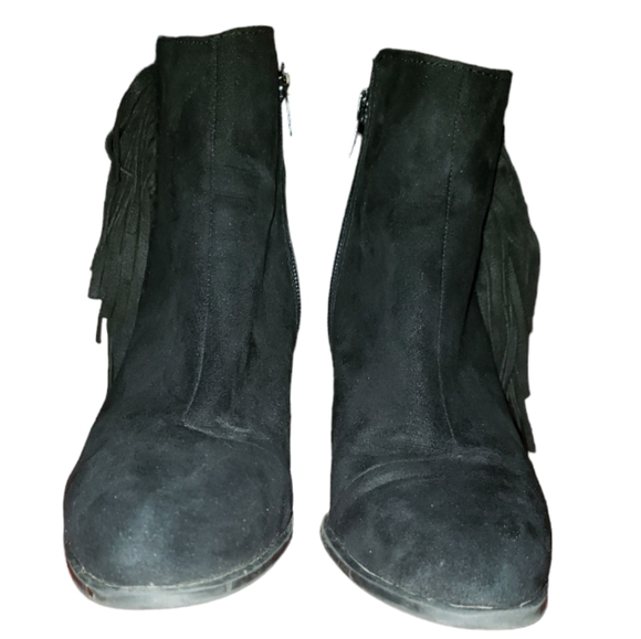 Qupid Tiber-60 Side Fringe Tassels Faux Suede Instep Zip Black Ankle Booties 7 - Picture 6 of 16